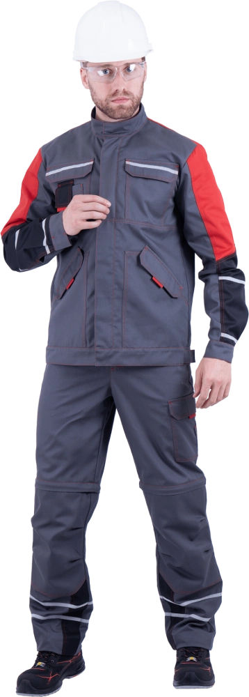 Куртка мужская ХАЙ-ТЕК SAFETY от механических воздействий и ОПЗ, серый/красный/черный