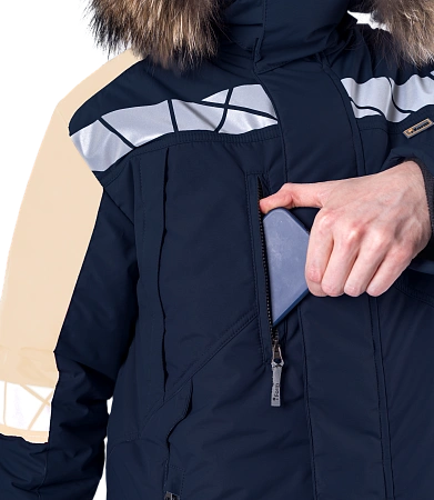 Куртка мужская ХАЙ-ТЕК SAFETY зимняя, ОПЗ, синий/бежевый