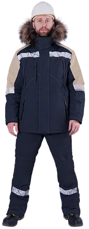 Куртка мужская ХАЙ-ТЕК SAFETY зимняя, ОПЗ, синий/бежевый