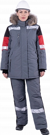 Куртка женская ХАЙ-ТЕК SAFETY от понижен. темп. воздуха и ветра, МВ и ОПЗ серый/красный/черный